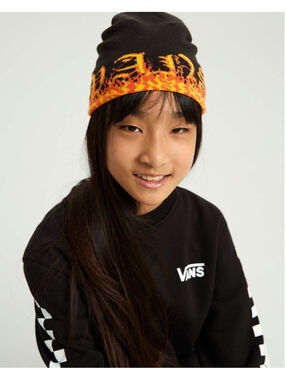 Vans Hovley Beanie Kids Size OS Black Orange Flame NWT unisex